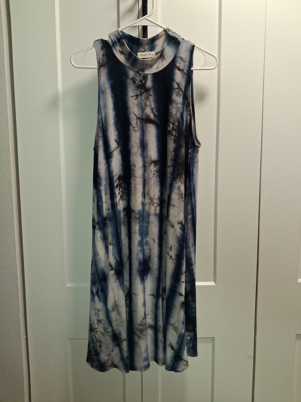 Ginger G Navy & White Tie-Dye Sleeveless Midi Dress